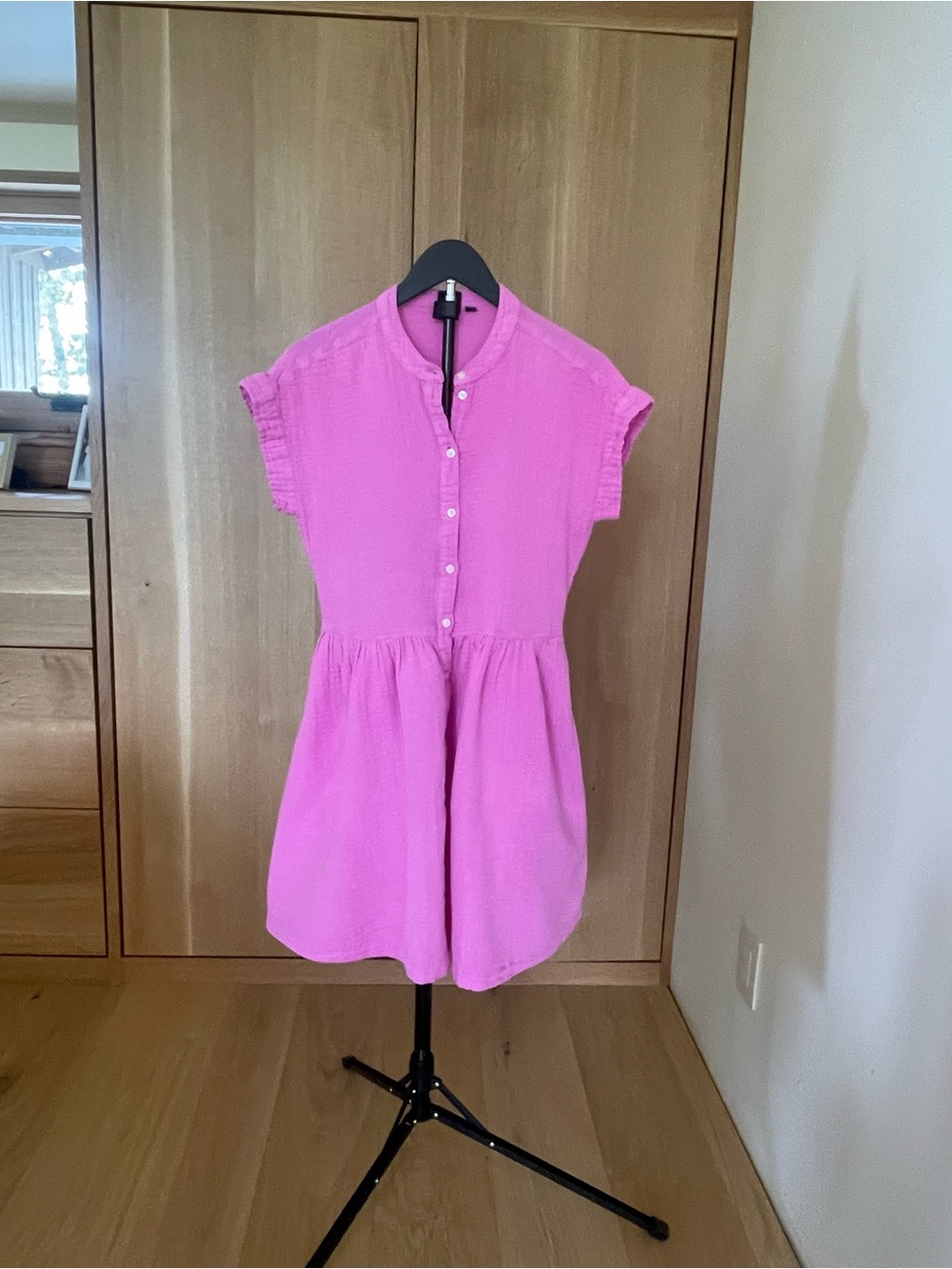 GAP Bright Pink Button-Front Casual Gauze Dress